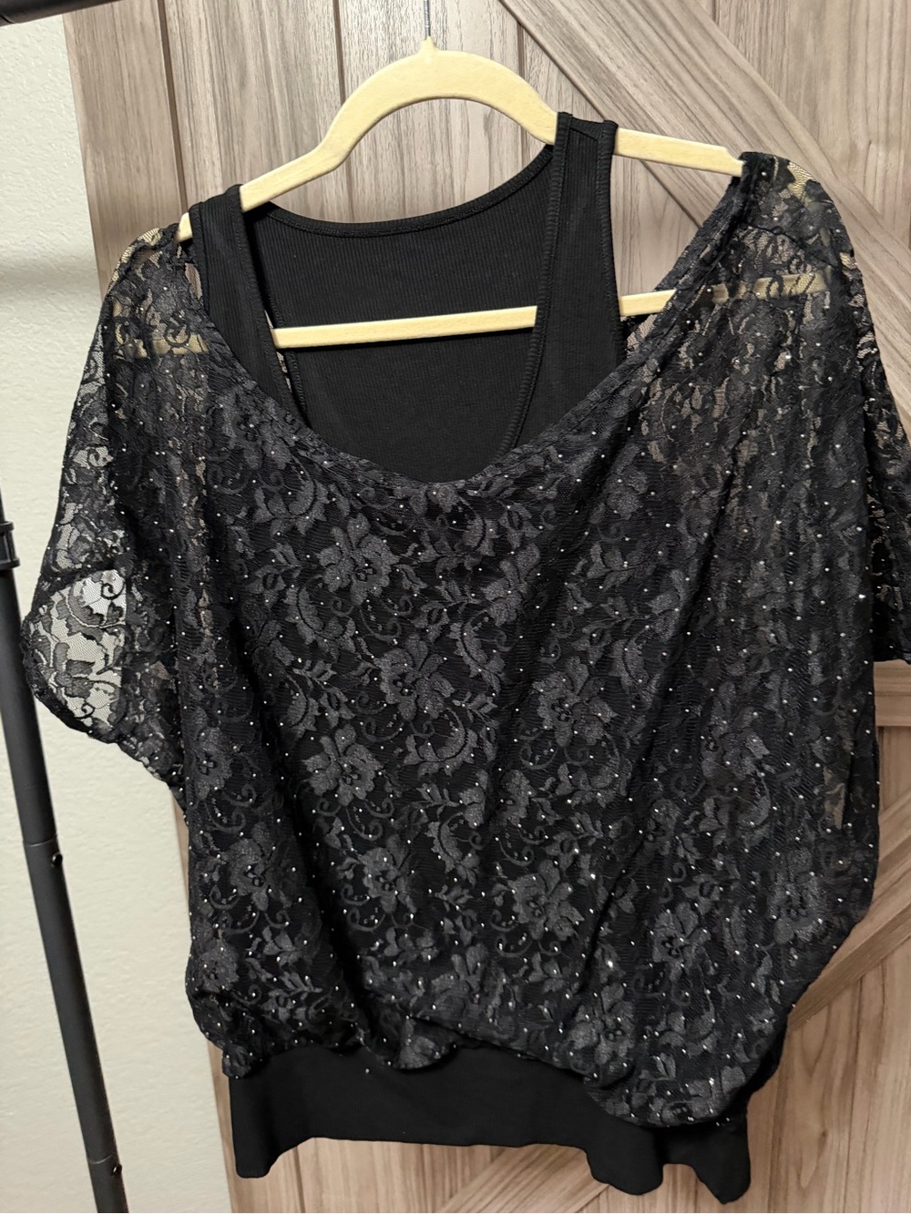 Rebel Raven Black Lace Rhinestone Overlay Top Medium